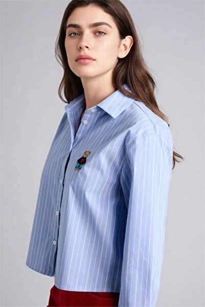 DeFacto Oversized Shirt Collar Blue Women's Shirt G9488Ax/Be553