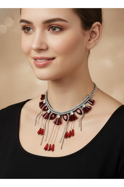 Moda Accessories Stone-Embellished Evening Dress Necklace – Dangling and Show...