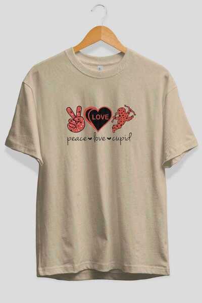 Ankhises Peace Love Cupid Tricou oversize bej imprimat în față Bărbați Femei ...