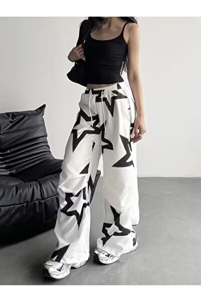 Touz Moda Star Detail White Baggy Oversize Eşofman Altı