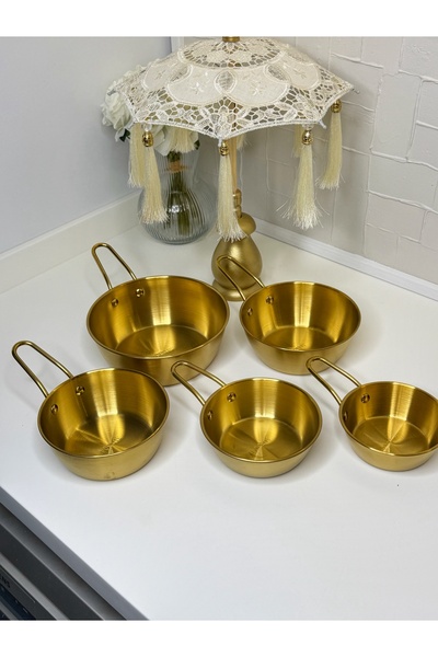 cicizuccaciye 5 Li Gold Renk Mini Tava Sunum Seti