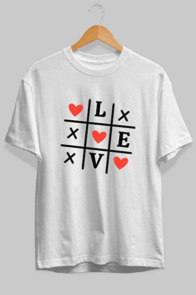 Ankhises Ljubav xoxo prednja Štampano Bela Oversize kroj T-shirt Muškarci Žen...