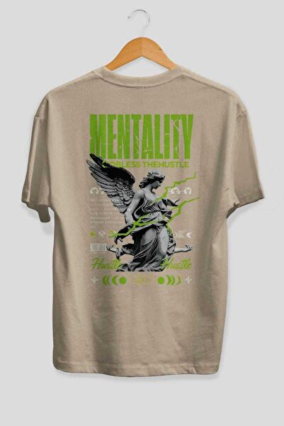 Ankhises Mentalitet Nazad Štampano Bež Oversize kroj T-shirt Muškarci Žene Pa...