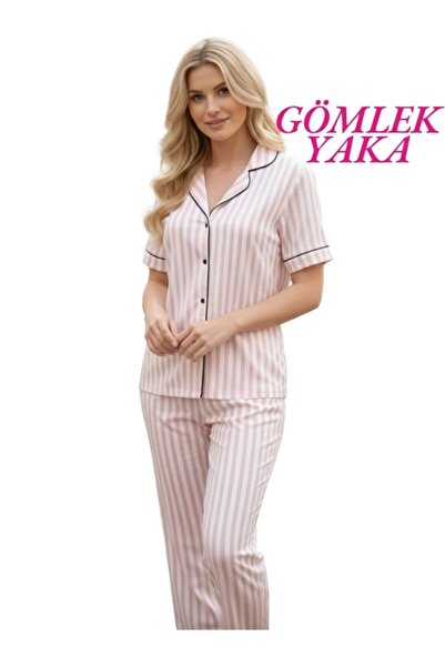 bie's Women's Slim Fit Shirt Collar Front Buttoned Slim Fit Short Sleeve Paja...