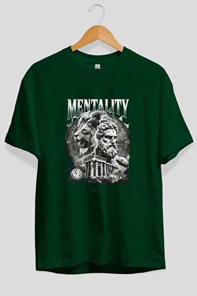 Ankhises Mentalitet Zeus prednja Štampano Zelena Oversize kroj T-shirt Muškar...