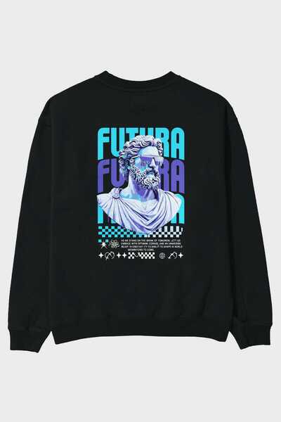 Ankhises Futura Zeus Μαύρο Φούτερ με Στάμπα στην Πλάτη, Oversize, Ανδρικό Γυν...