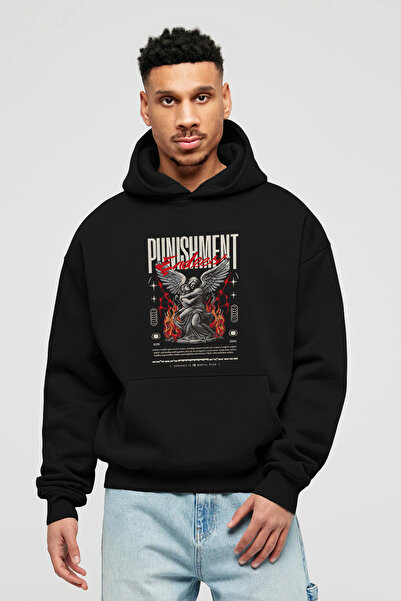 Ankhises Punishment Endeess Front Printed Black Oversize Hooded Sweatshirt Me...