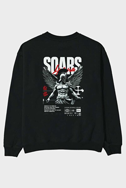 Ankhises Hanorac negru oversize cu imprimeu Soars pe spate, pentru bărbați și...