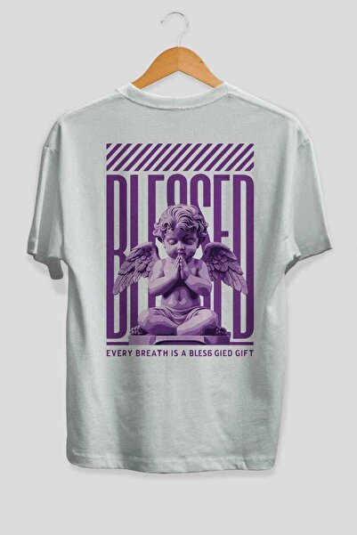 Ankhises تي شيرت Blessed Arka مطبوع باللون الأبيض كبير الحجم للرجال والنساء م...