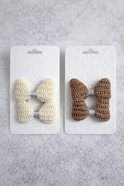 LİNACO Bow Knitted Double Color Hair Clip Set of 4