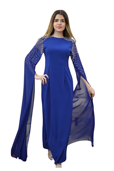 MARIETTAKSA Soft blue dress with embroidery on the shoulders