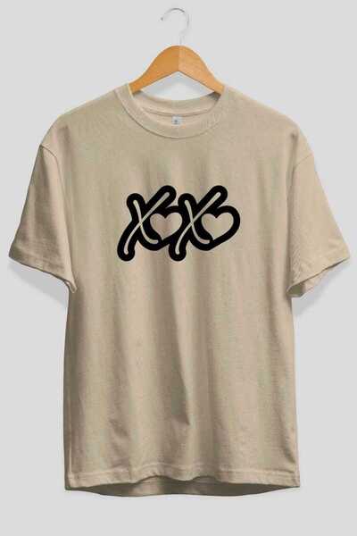 Ankhises xoxo Tricou oversize bej cu imprimeu inimă în față, pentru bărbați ș...