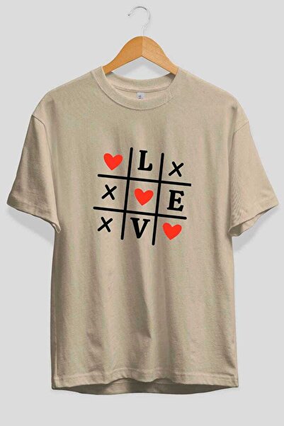 Ankhises Love xoxo Tricou oversize bej imprimat pe față Bărbați Femei Tricou ...