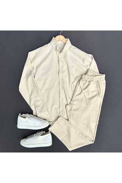 THEGENTMAN Men's Crinkle Linen Shirt Pants Set