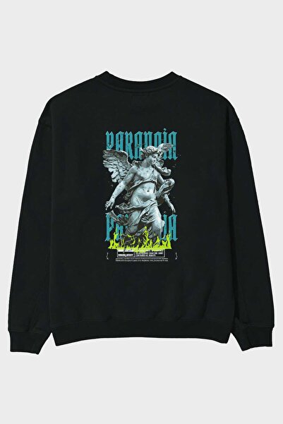 Ankhises Hanorac negru oversize cu imprimeu la spate Paranoia, pentru bărbați...