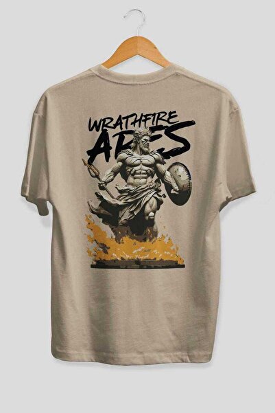 Ankhises تي شيرت WrathFire Ares مطبوع من الخلف باللون البيج مقاس كبير للرجال ...