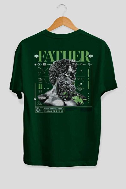 Ankhises Μπλουζάκι Father Zeus με στάμπα στην πλάτη, πράσινο oversize, ανδρικ...