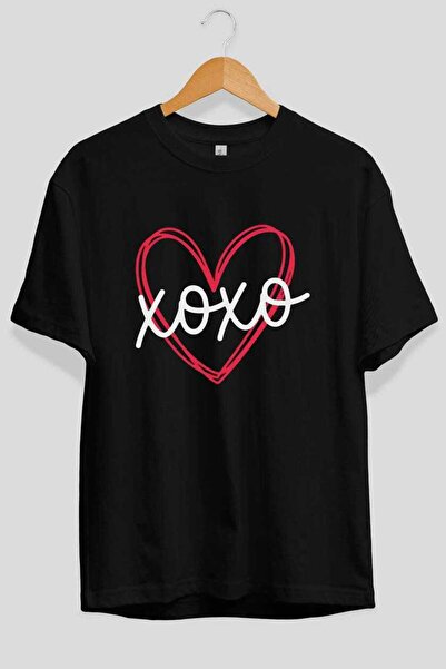 Ankhises xoxo Heart (2) μπροστινό τυπωμένο μαύρο μπλουζάκι oversize Ανδρικό γ...