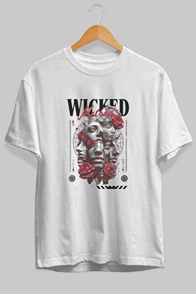 Ankhises Tricou oversize alb cu imprimeu frontal Wicked Method, pentru bărbaț...