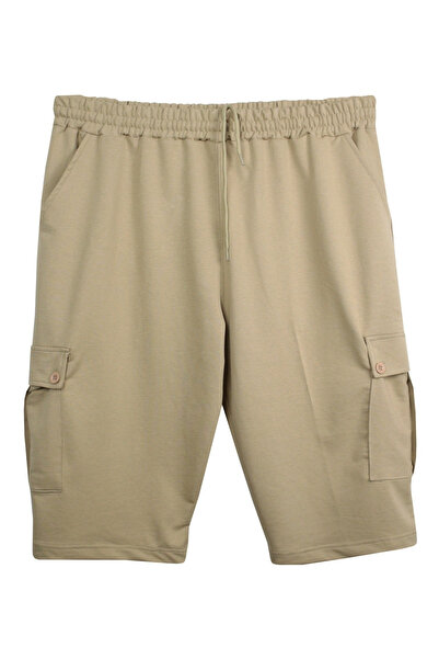 marufshop Men's Plus Size Cargo Pocket Combed Cotton Capri Beige