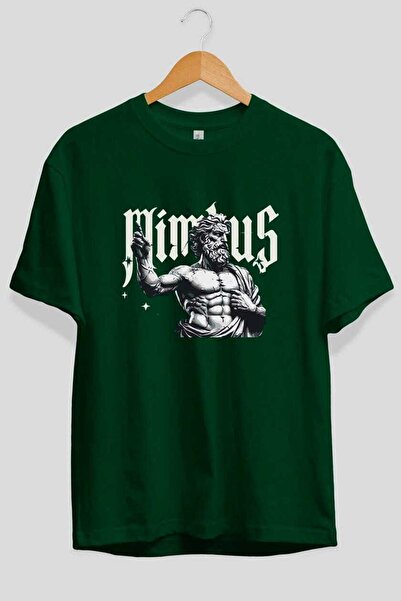 Ankhises Tricou oversize verde cu imprimeu frontal Mimbus Zeus, pentru bărbaț...