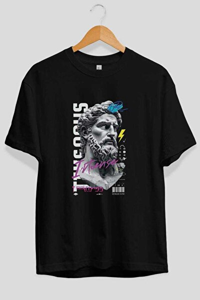 Ankhises Μπλουζάκι Zeus Intense με στάμπα μπροστά, μαύρο, oversize, ανδρικό, ...