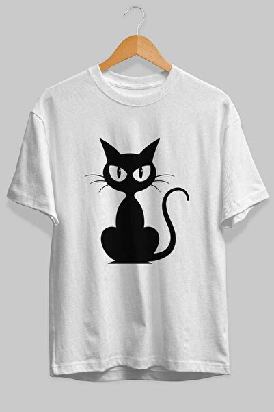 Ankhises تي شيرت أبيض كبير الحجم مطبوع عليه تصميم قطة للرجال والنساء من القطن...