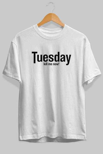 Ankhises Tuesday Front Printed White Oversize T-Shirt Men Women Cotton Crew N...