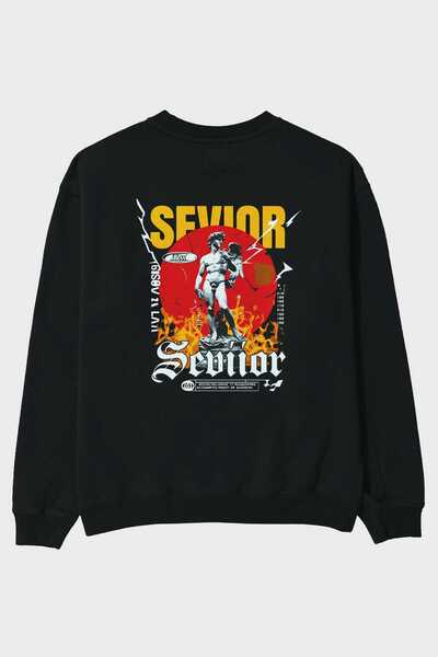 Ankhises Sevior Μαύρο φούτερ με στάμπα στην πλάτη, Oversize, Ανδρικό Γυναικεί...