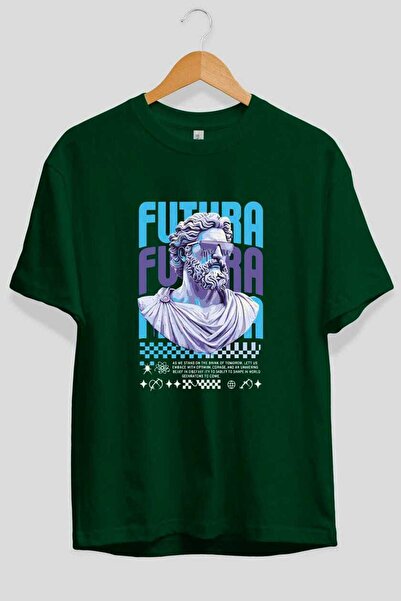Ankhises Futura Zeus Front Printed Green Oversize T-Shirt Men's Women's Cotto...