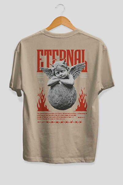 Ankhises Eternal Back Štampano Bež Oversize kroj T-shirt Muškarci Žene Pamuk ...