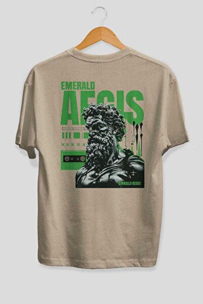 Ankhises Emerald Regis Back Štampano Bež Oversize kroj T-shirt Muškarci Žene ...