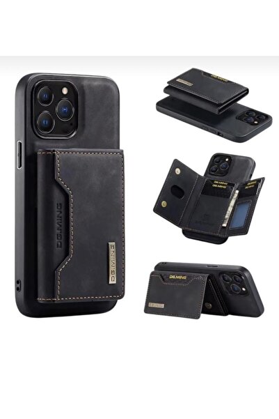 daystar İPhone 13 ve İPhone 14 ile Uyumlu MagSafe Cüzdanlı Siyah Deri Kılıf
