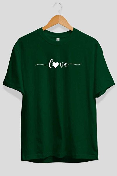 Ankhises Tricou Love (2) verde oversize cu imprimeu în față, pentru bărbați ș...