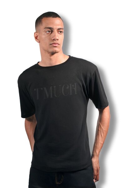 T-MUCH Black T-Shirt With Black Logo Printed- Cotton Jersey