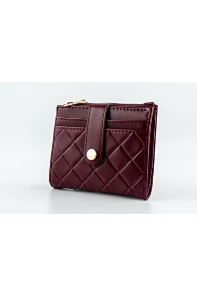 LİZZY BAG Bordo Kapitone Detaylı Kadın Suni Deri Cüzdan