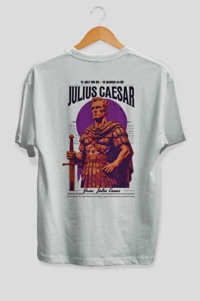 Ankhises تي شيرت جوليوس سيزار أبيض كبير الحجم مطبوع من الخلف للرجال والنساء م...