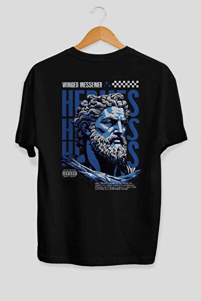 Ankhises Μπλουζάκι Hermes 1 με στάμπα στην πλάτη, μαύρο, oversized, ανδρικό κ...