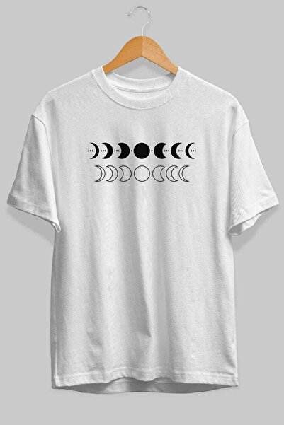 Ankhises Tricou oversize alb cu imprimeu frontal Moon Phases, pentru bărbați ...
