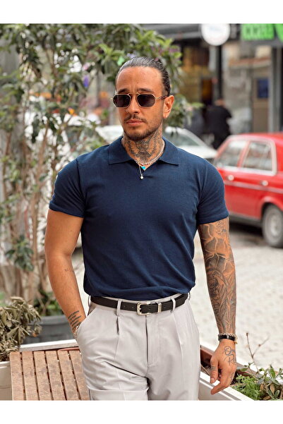 manch collection Basic Polo Neck Knitwear T-Shirt Navy Blue