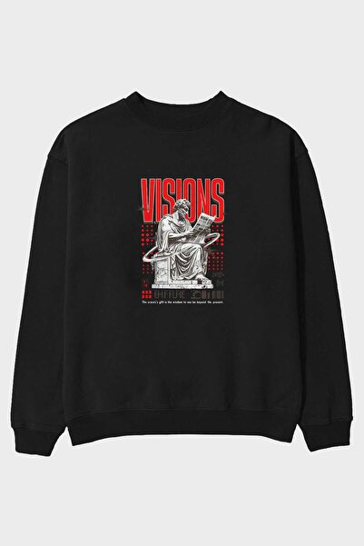 Ankhises Visions Imprimat frontal Hanorac negru oversize Bărbați Femei Unisex