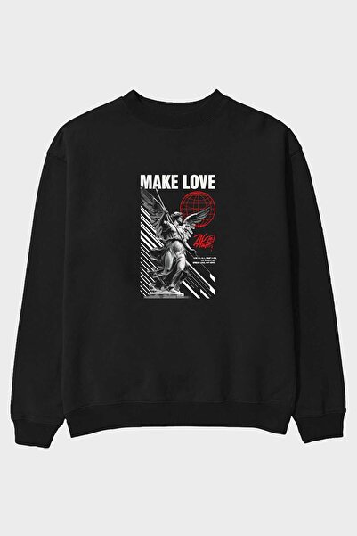 Ankhises Μαύρο φούτερ oversize με στάμπα Make Love στο μπροστινό μέρος, ανδρι...