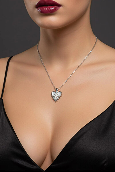 Çelik Gümüş Renk Van Cleef Yonca Taşlı Altı Model Top Zincir Kolye