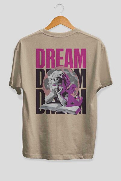 Ankhises تي شيرت Dream Angel مطبوع من الخلف باللون البيج مقاس كبير للرجال وال...
