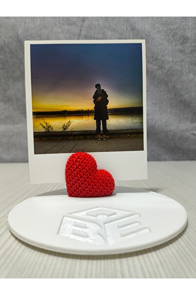 EQUBE 3D Örgü Desenli Kırmızı Kalp Fotoğraf Tutucu - Sevgiliye Romantik Anı Ç...