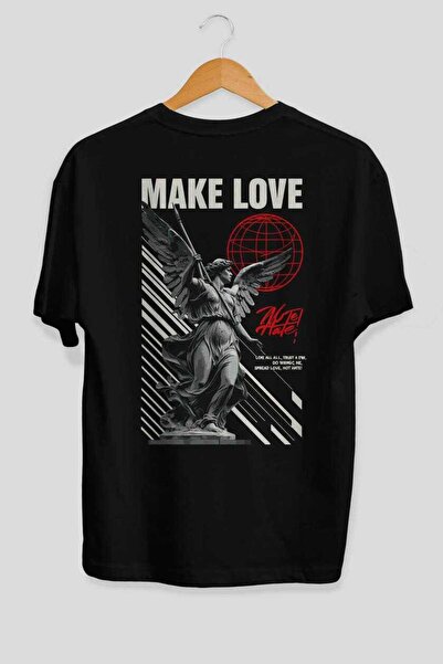 Ankhises Μπλουζάκι Make Love με στάμπα στην πλάτη, μαύρο, oversize, ανδρικό κ...