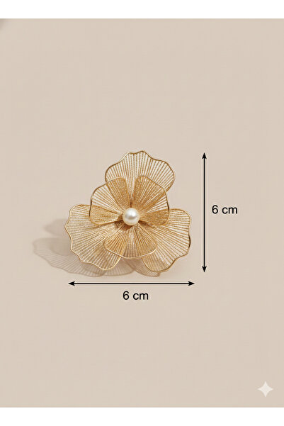 Çınar Aksesuar Altın Kaplama İncili Çiçek Broş - 6 cm El İşçiliği Detaylı Şık...