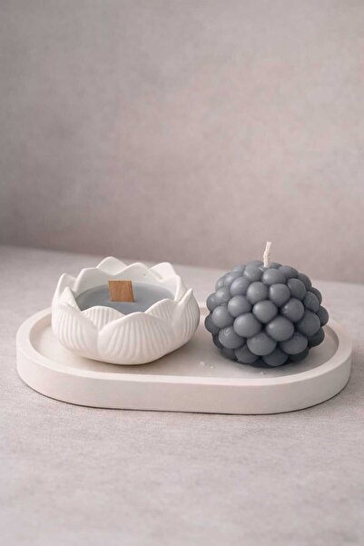 İpek Viola Home El Yapımı Dekoratif Mum Seti | Lotus Kase Mum ve Bubble Mum