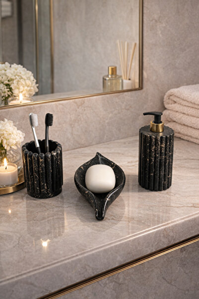 Zigzag Home Διακοσμητικό Σετ Μπάνιου 3 τεμαχίων με Ριγέ Σχέδιο, Δοχείο Υγρού ...