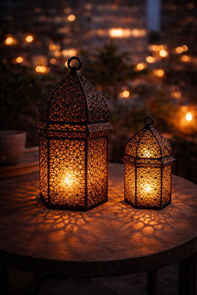 edoy Siyah Dekoratif Ramazan Feneri Mumluk 2li Set | Oriental Salon Balkon Ba...